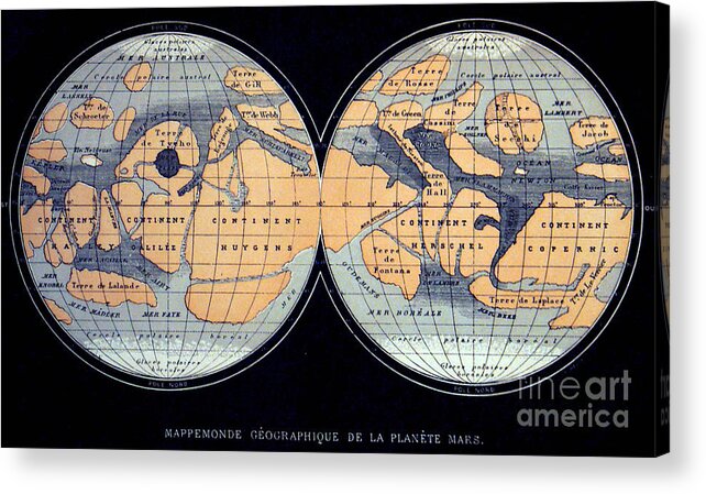 Science Acrylic Print featuring the photograph Camille Flammarion Mars Map 1876 by Science Source