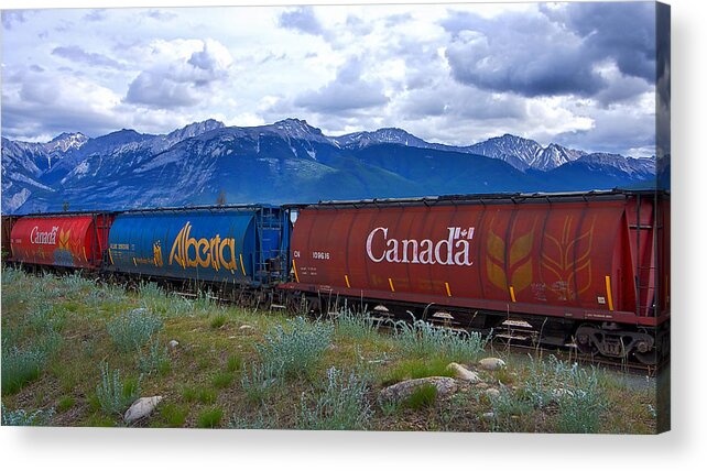 Train Acrylic Print featuring the photograph Canadian Freight Train in Jasper #2 by Stuart Litoff