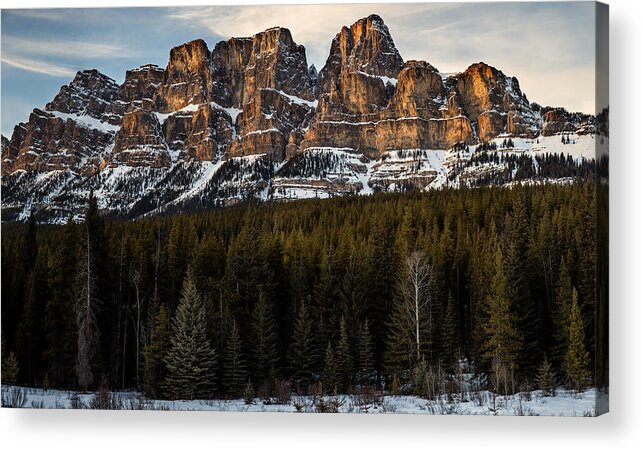 Alberta Acrylic Print featuring the photograph Castle Mountain at Sunset by Levin Rodriguez