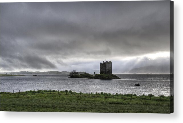 Appin Acrylic Print featuring the photograph Castle Stalker dusk by Gary Eason