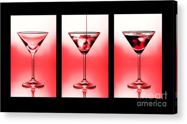 Alchoholic Acrylic Print featuring the photograph Cocktail triptych in red by Jane Rix