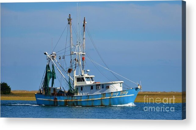 Blue Acrylic Print featuring the photograph Colorful Shrimp Boat 16x9 Ratio by Bob Sample