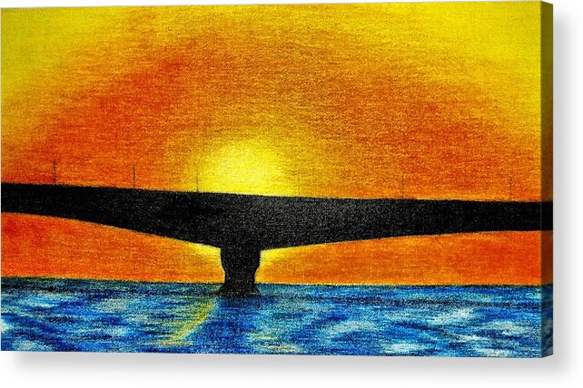 Landscape Acrylic Print featuring the drawing Confederation Bridge by Jo Prevost