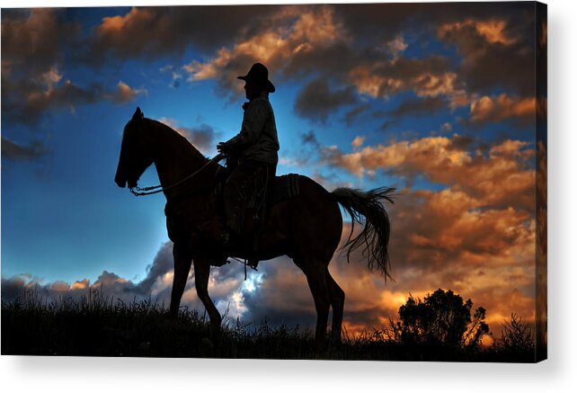 Sunset Acrylic Print featuring the photograph Cowboy Silhouette by Ken Smith