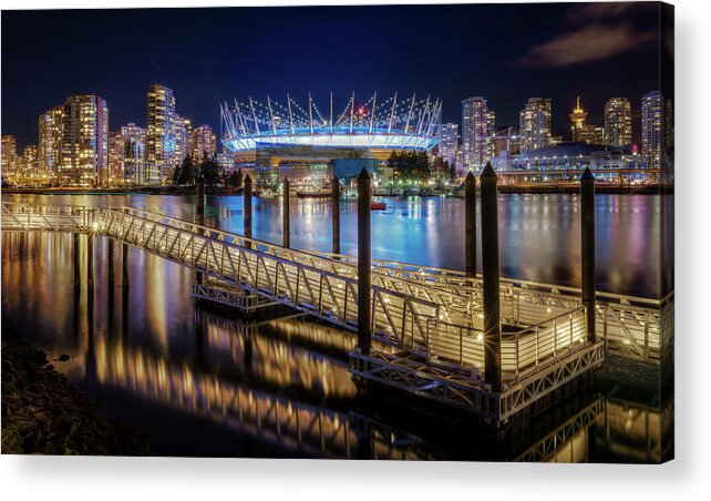 Tranquility Acrylic Print featuring the photograph Downtown Vancouver Lights Reflected In by Alexis Birkill