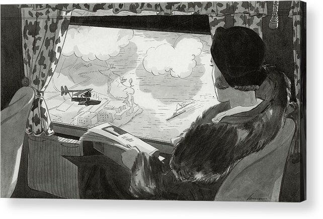 Illustration Acrylic Print featuring the digital art Drawing Of Female Passenger Flying Over Havana by Lemon