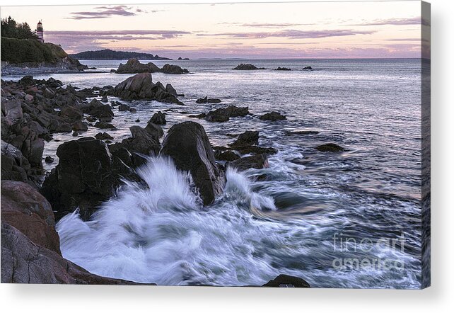 West Quoddy Head Lighthouse Acrylic Print featuring the photograph Dusk at West Quoddy Head Light by Marty Saccone
