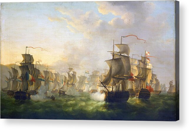 Dutch And English Fleets Acrylic Print featuring the painting Dutch and English Fleets by Martinus Schouman