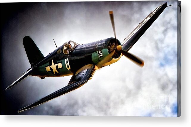 F4u Corsair Acrylic Print featuring the photograph F4U Corsair 'Jolly Roger Jump' by Gus McCrea