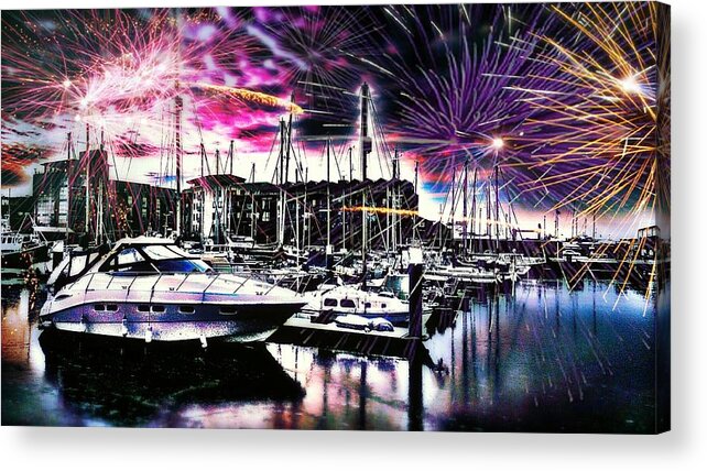 Boat Acrylic Print featuring the photograph Fireworks Over Hull Marina England by Chris Drake