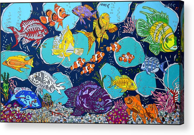 Fish Acrylic Print featuring the painting Fish Lines by Mike Stanko