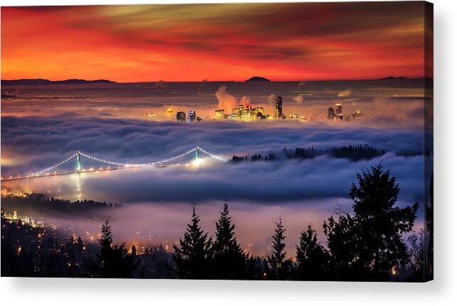 Skylines Acrylic Print featuring the photograph Fog Inversion over Vancouver by Alexis Birkill