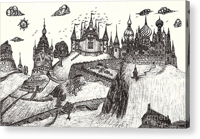 Castle Acrylic Print featuring the drawing For Grandma by Peter Ogden