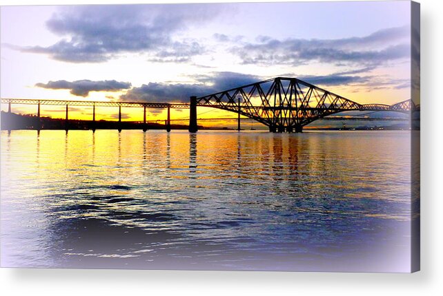 Forth Acrylic Print featuring the photograph Forth Rail Bridge At Sunset by Angel One