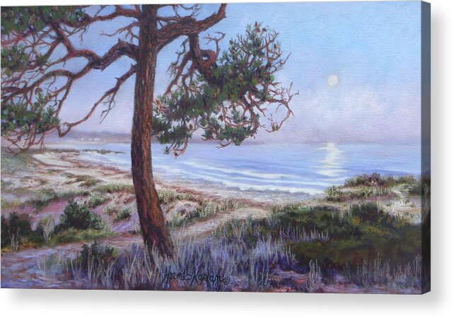 Landscape Acrylic Print featuring the painting Full Moon Over Pebble Beach by Denise Horne-Kaplan