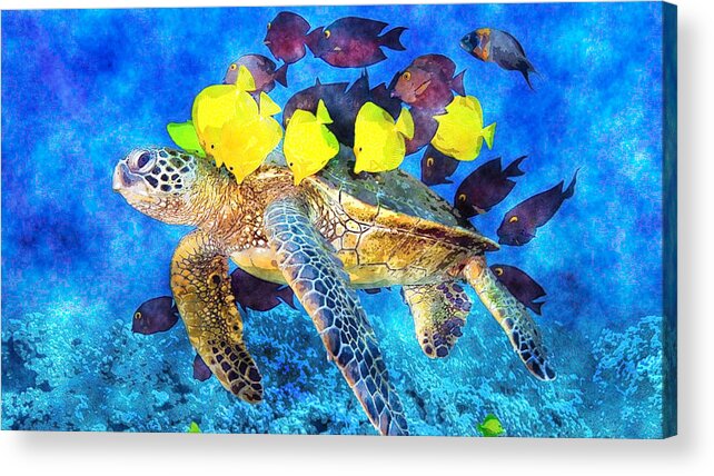 Green Turtle Acrylic Print featuring the painting Green Turtle #6 by MotionAge Designs