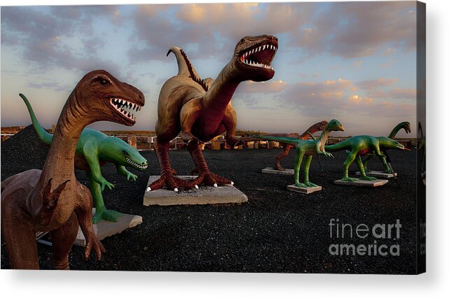 Concrete Dinosaurs Acrylic Print featuring the photograph Grey's Rock Shop by Gary Warnimont