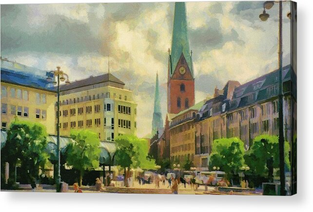 Europe Acrylic Print featuring the painting Hamburg Street Scene by Jeffrey Kolker