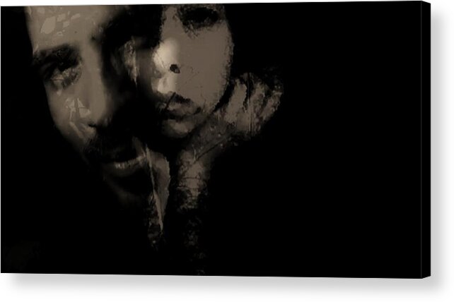 Emotional Emotive Black Sepia Women Man Photography Digital Art Acrylic Print featuring the photograph His amusement her content by Jessica S