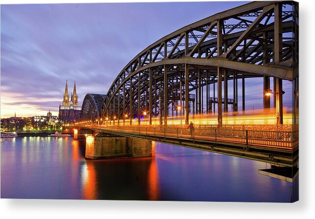 Train Acrylic Print featuring the photograph Light Trails Across The Rhine by Photograph By Melanie Major
