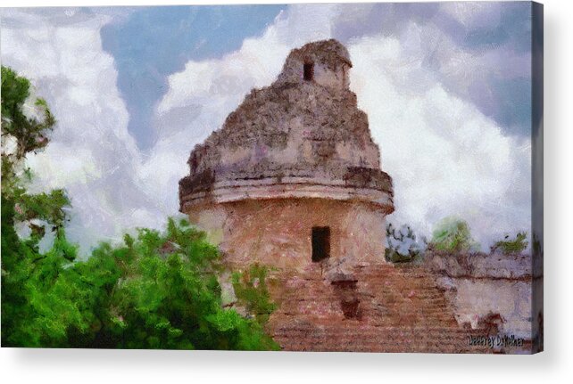 Yucatan Acrylic Print featuring the painting Mayan Observatory by Jeffrey Kolker