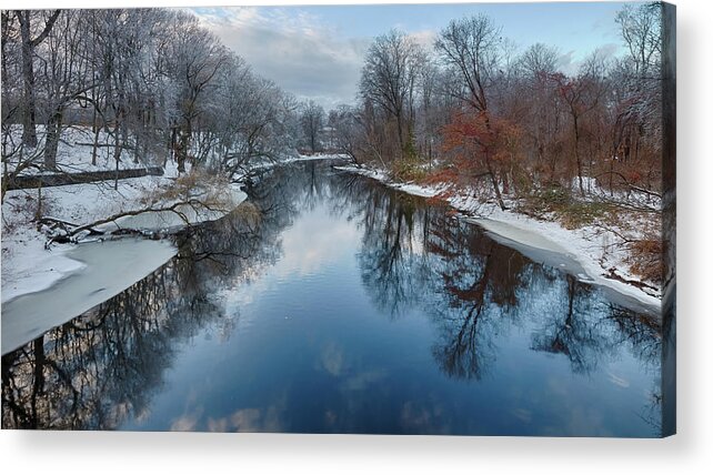 Scenics Acrylic Print featuring the photograph Mill River. New England Winter Scene by Enzo Figueres
