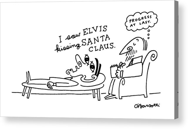 
Strange Looking Man On Psychiatrist's Couch Singing Acrylic Print featuring the drawing New Yorker September 19th, 1988 by Charles Barsotti