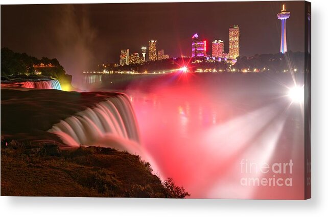 Niagara Falls Acrylic Print featuring the photograph Nighttime Niagara Falls Panorama by Adam Jewell