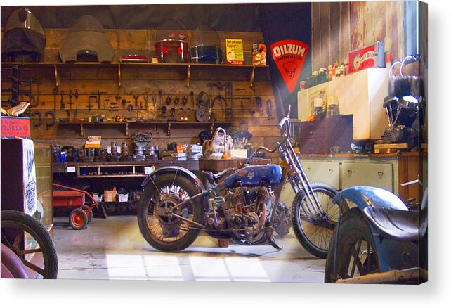 Motorcycle Shop Acrylic Print featuring the photograph Old Motorcycle Shop 2 by Mike McGlothlen