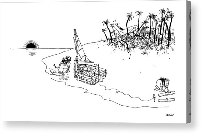 Captionless Desert Island Acrylic Print featuring the drawing On A Desert Island by Edward Steed