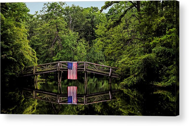 Trees Acrylic Print featuring the photograph Patriotic bridge by Richard Macquade