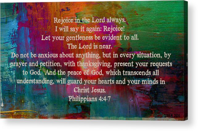 Philippians 4:4-7 Acrylic Print featuring the digital art Philippians 4 by Christine Nichols