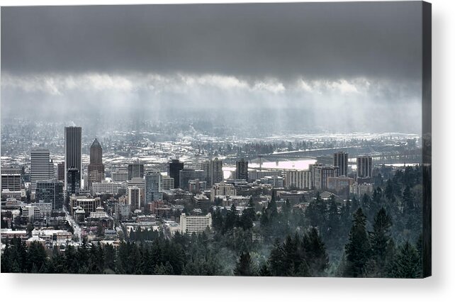 Portland Acrylic Print featuring the photograph Portland Oregon After a Morning Rain by Don Schwartz