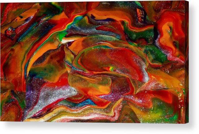 Abstract Acrylic Print featuring the mixed media Rainbow Blossom by Deborah Stanley