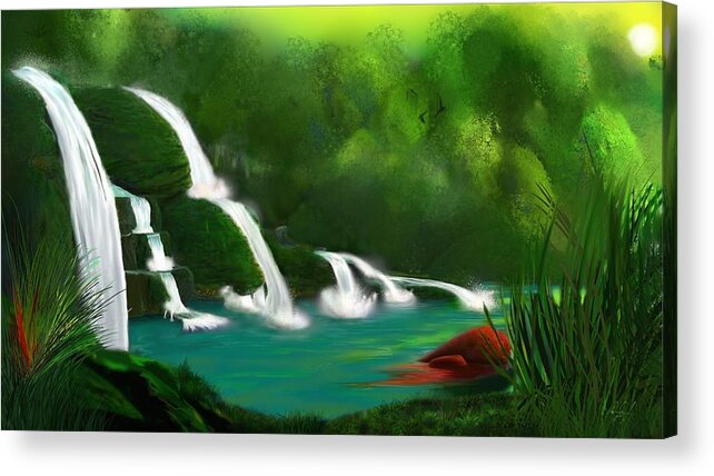 Lake Acrylic Print featuring the digital art Red Heart Rising by Douglas Day Jones