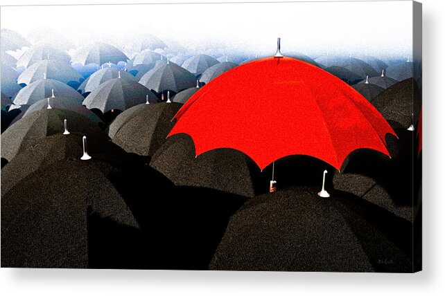 Umbrella Acrylic Print featuring the digital art Red Umbrella In The City by Bob Orsillo