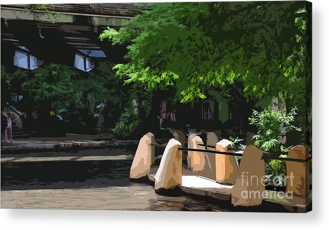 Riverwalk Acrylic Print featuring the painting Riverwalk Stone in Light by Kirt Tisdale