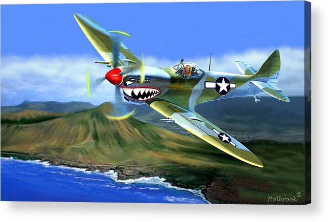 Spitfire Acrylic Print featuring the digital art Spitfire Over Hawaii by Glenn Holbrook