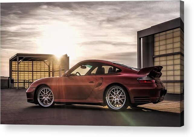 Porsche Acrylic Print featuring the digital art Sunset Red by Douglas Pittman