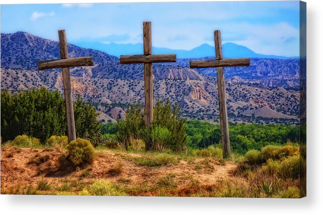 Abandoned Acrylic Print featuring the photograph Three Crosses by Ghostwinds Photography