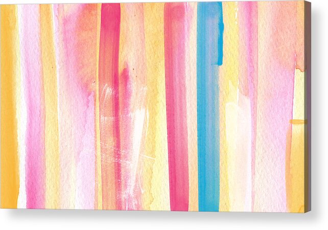 Summer Spring Abstract Painting Stripes Lines Pink And Orange Blue And Pink Pink Abstract Art Beach Cafe Girls Room Yellow And White Bedroom Art Living Room Art Gallery Wall Art Art For Interior Designers Hospitality Art Set Design Wedding Gift Art By Linda Woods Etsy Art Iphone Art Case Corporate Art Watercolor Acrylic Print featuring the painting Umrbrella Stripe- contemporary abstract painting by Linda Woods