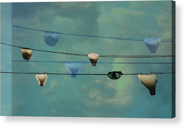 Panties On Washing Line Acrylic Print featuring the photograph Underwear on a washing line by Jasna Buncic