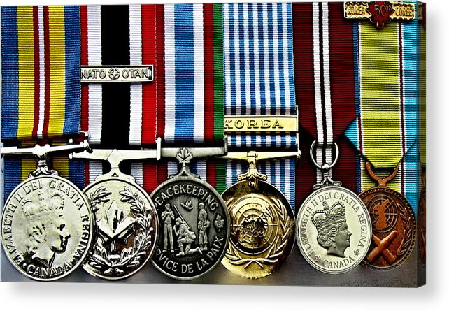 Und Out This Morning That The Last Medal On The Right Is A Very Rare Medal Syngman Rhee Acrylic Print featuring the photograph United Nations Peacekeeping Korean War NATO Medals by Danielle Parent