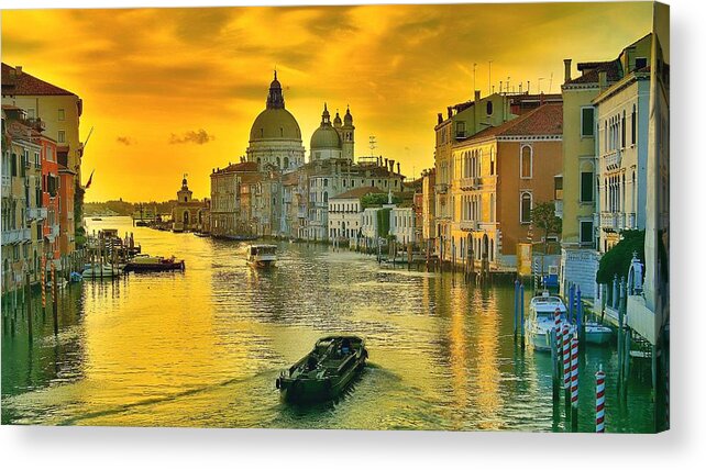 Venice 3 Hdr Acrylic Print featuring the photograph Golden Venice 3 HDR - Italy by Maciek Froncisz