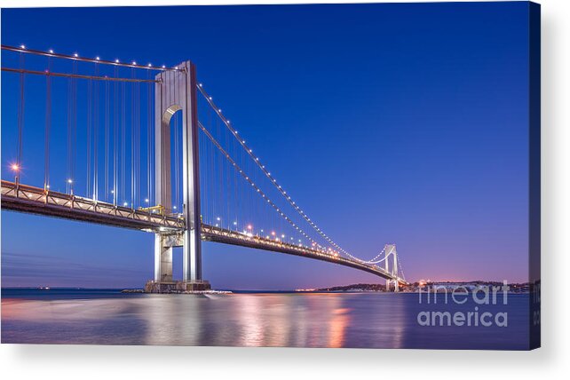 Verrazano Bridge Acrylic Print featuring the photograph Verrazano Bridge before sunrise by Michael Ver Sprill