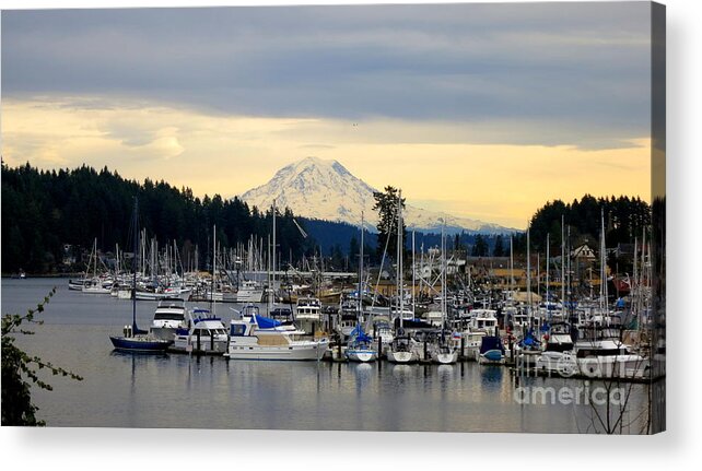 Mountain Acrylic Print featuring the photograph View of Mt. Rainier From Gig Harbor WA by Tatyana Searcy