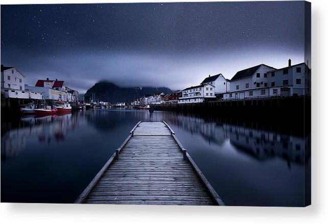 Bridge Acrylic Print featuring the photograph When The Night Comes Falling From The Sky by Lior Yaakobi