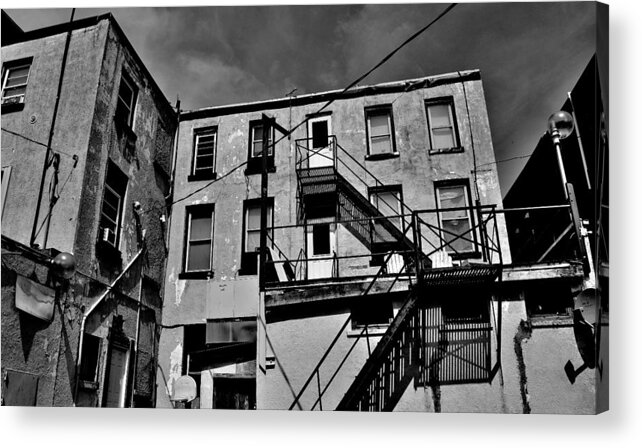 Black-and-white Acrylic Print featuring the photograph Window Eyes - Stucco Craze - Canada by Jeremy Hall