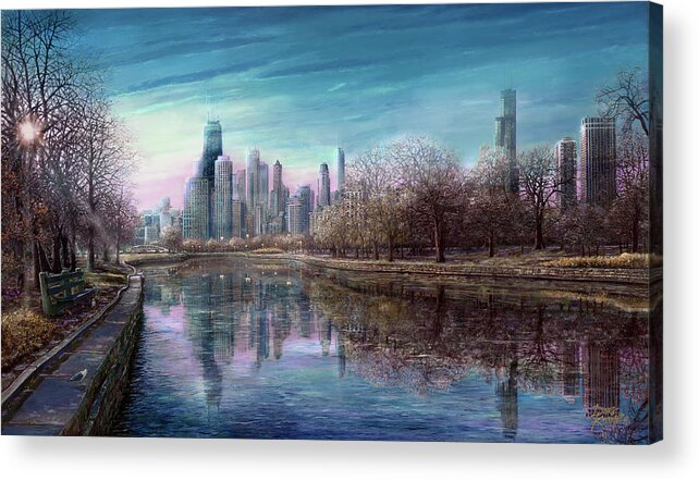 Winter In Chicago Acrylic Print featuring the painting Winter Serenity Deep by Doug Kreuger