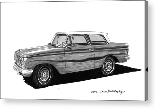 Framed Prints Of Pen And Ink Wash Paintings Of Cars From The 30s Acrylic Print featuring the painting 1962 Rambler American by Jack Pumphrey